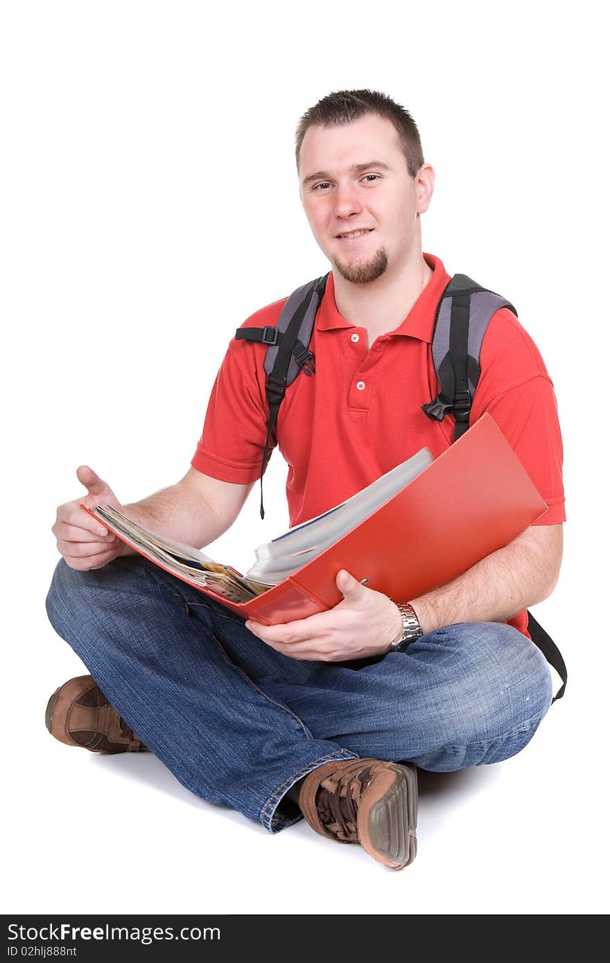 Happy young student. over white background