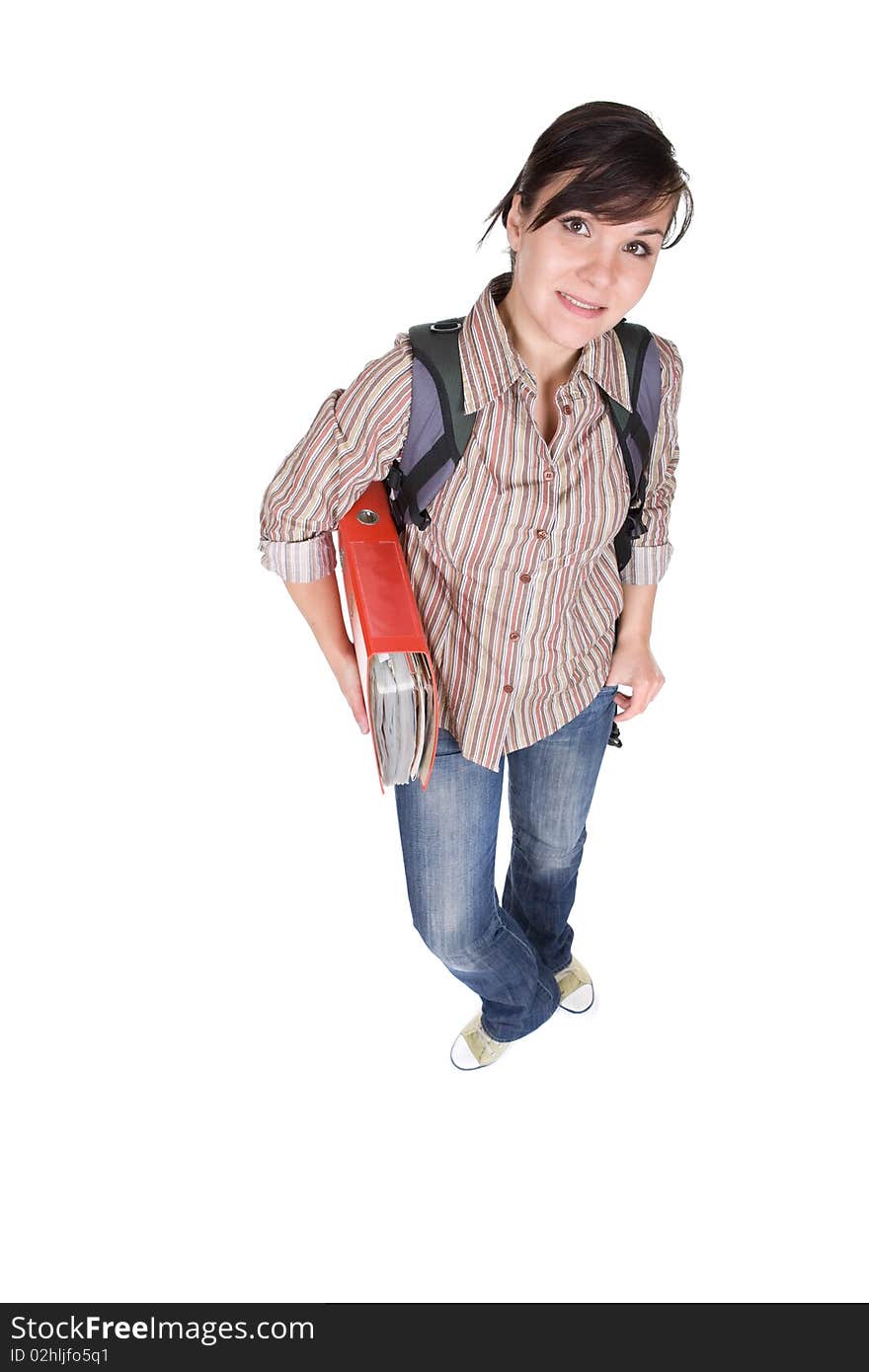 Young happy student. over white background