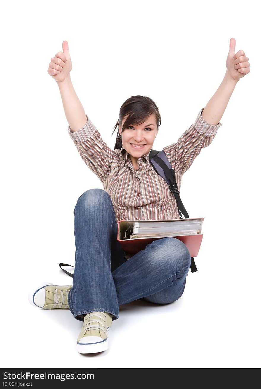 Young happy student. over white background