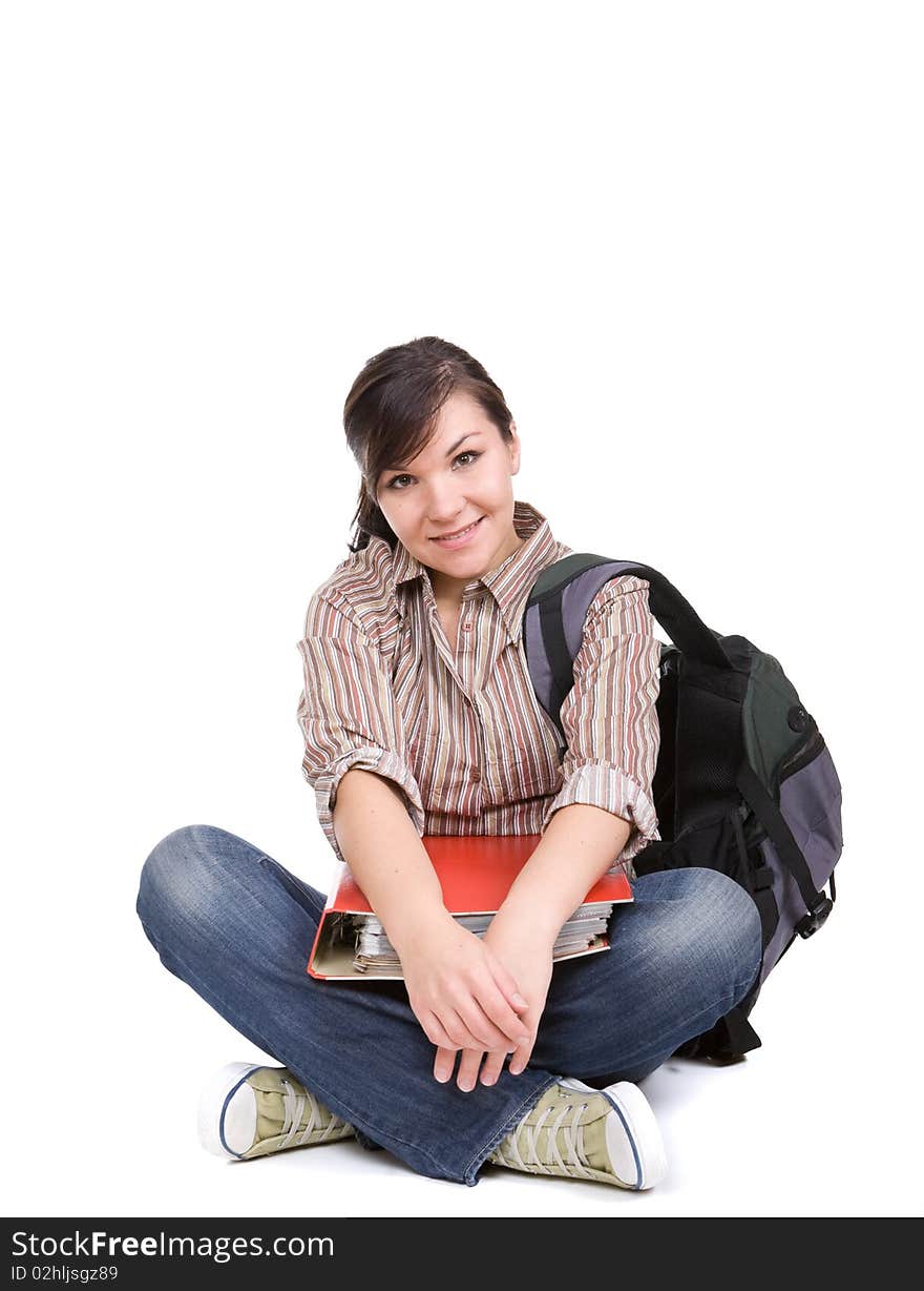 Young happy student. over white background