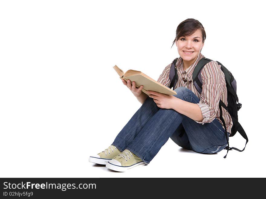 Young happy student. over white background