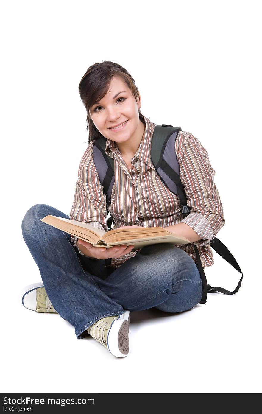 Young happy student. over white background