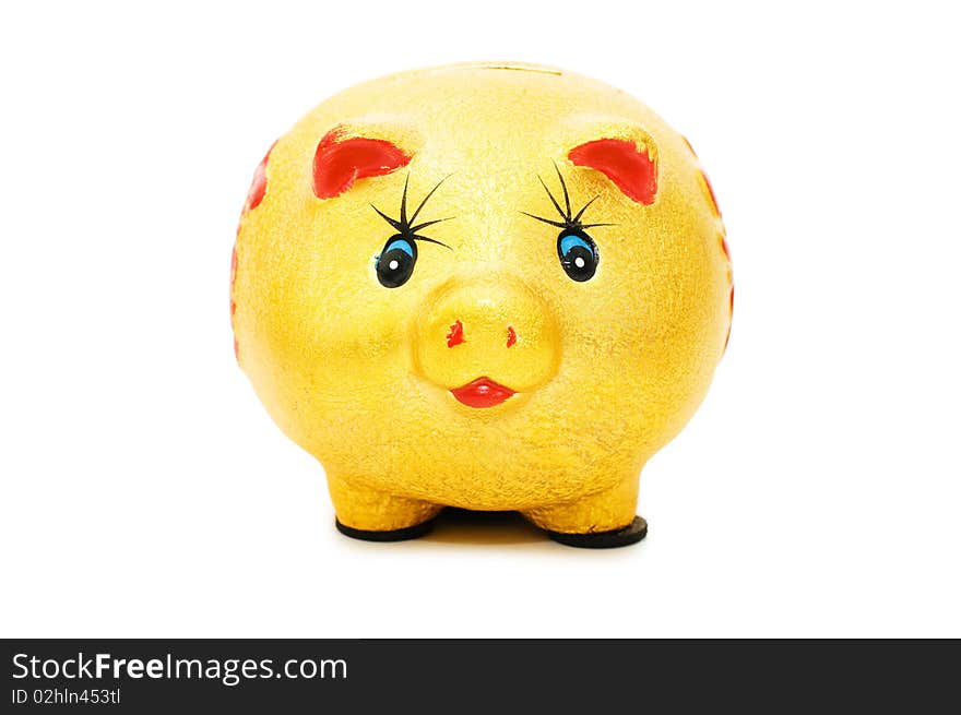 Chinese gold piggy bank  on white background