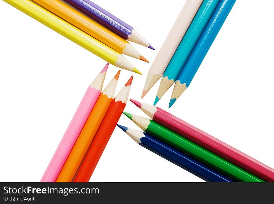 Colour pencils isolated on white background