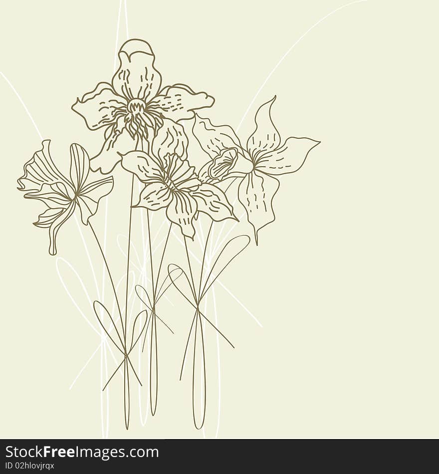 Retro stylized background with narcissus flowers