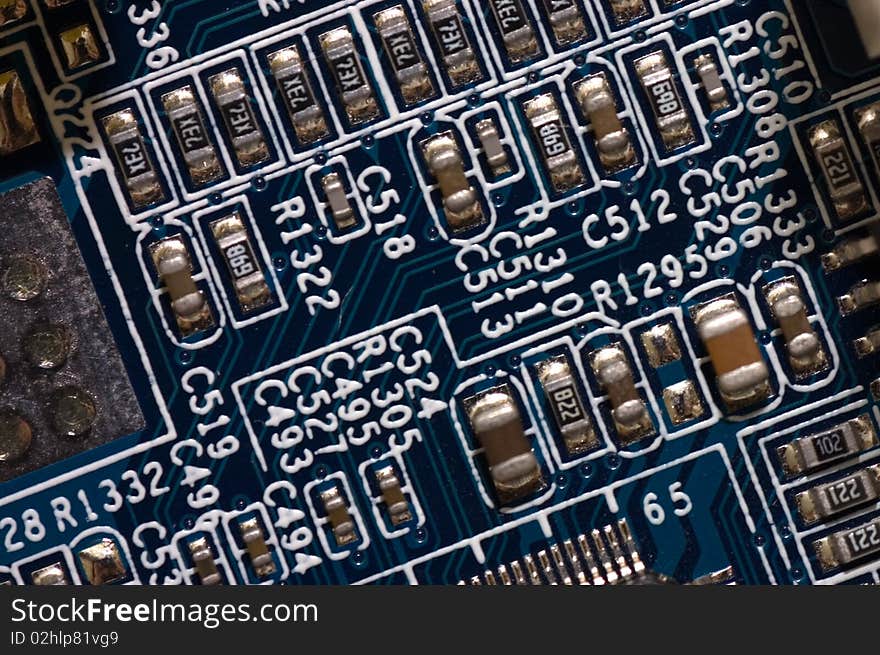 Detail of computer circuit board close up