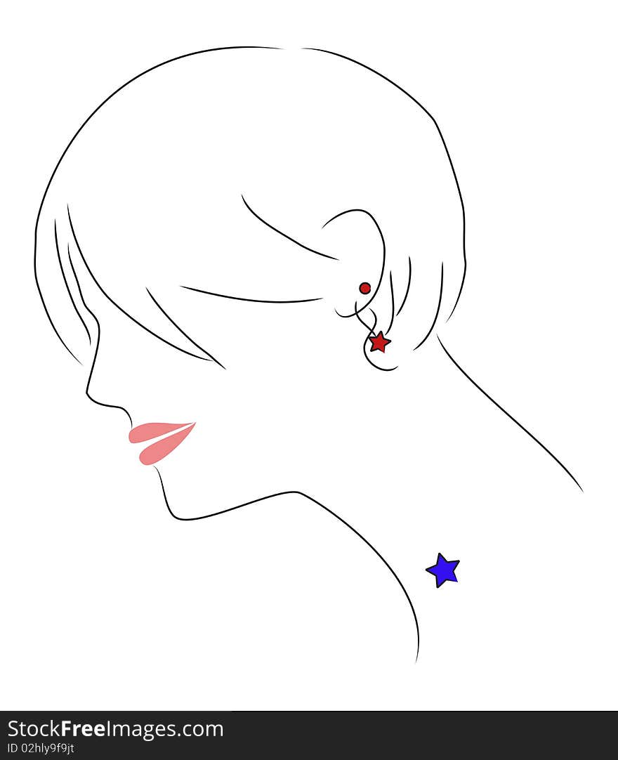 An illustration of a beautiful girl with messy hair. She has a star tattoo. An illustration of a beautiful girl with messy hair. She has a star tattoo.