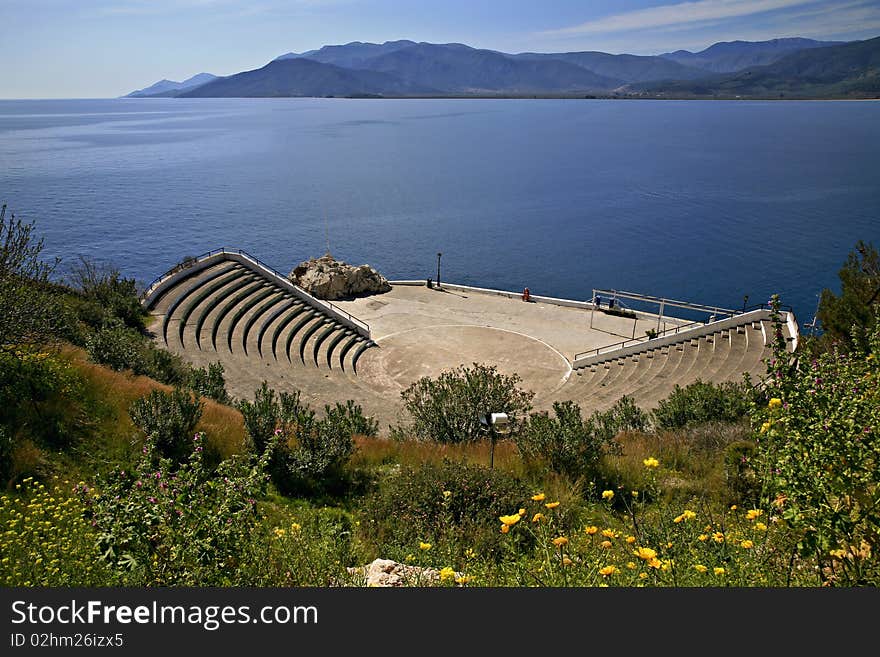 A modern open air theatre so close to the sea. A modern open air theatre so close to the sea.