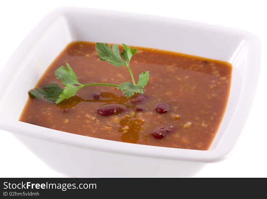 A bowl of vegetable soup. close up