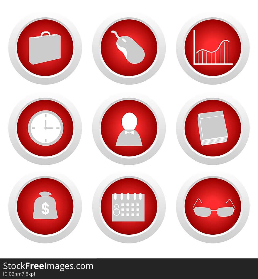 Business red button set icon. Vector