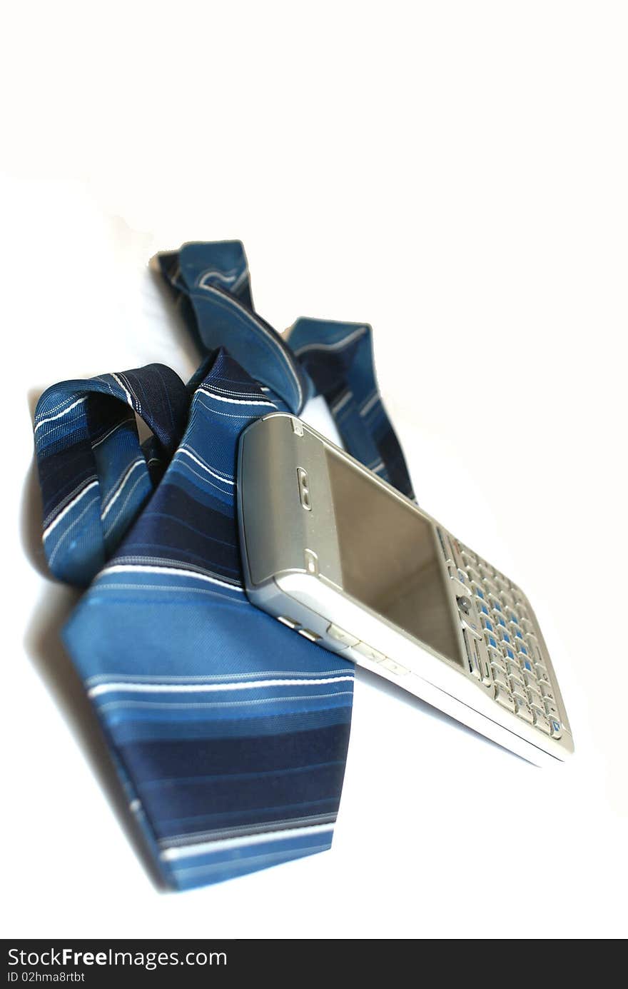 Men's style with stripe tie and fashion phone