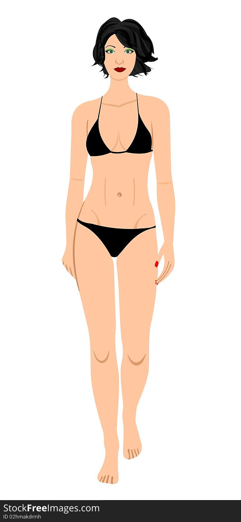 The brunette in a black bathing suit isolated on a white background. Vector