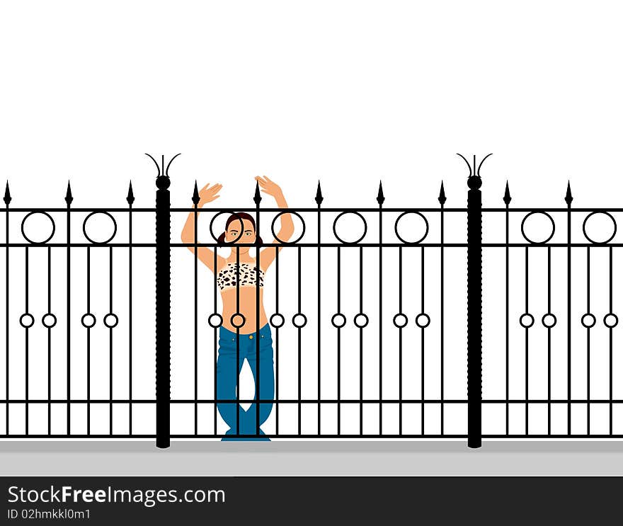 Girl Behind A Fence