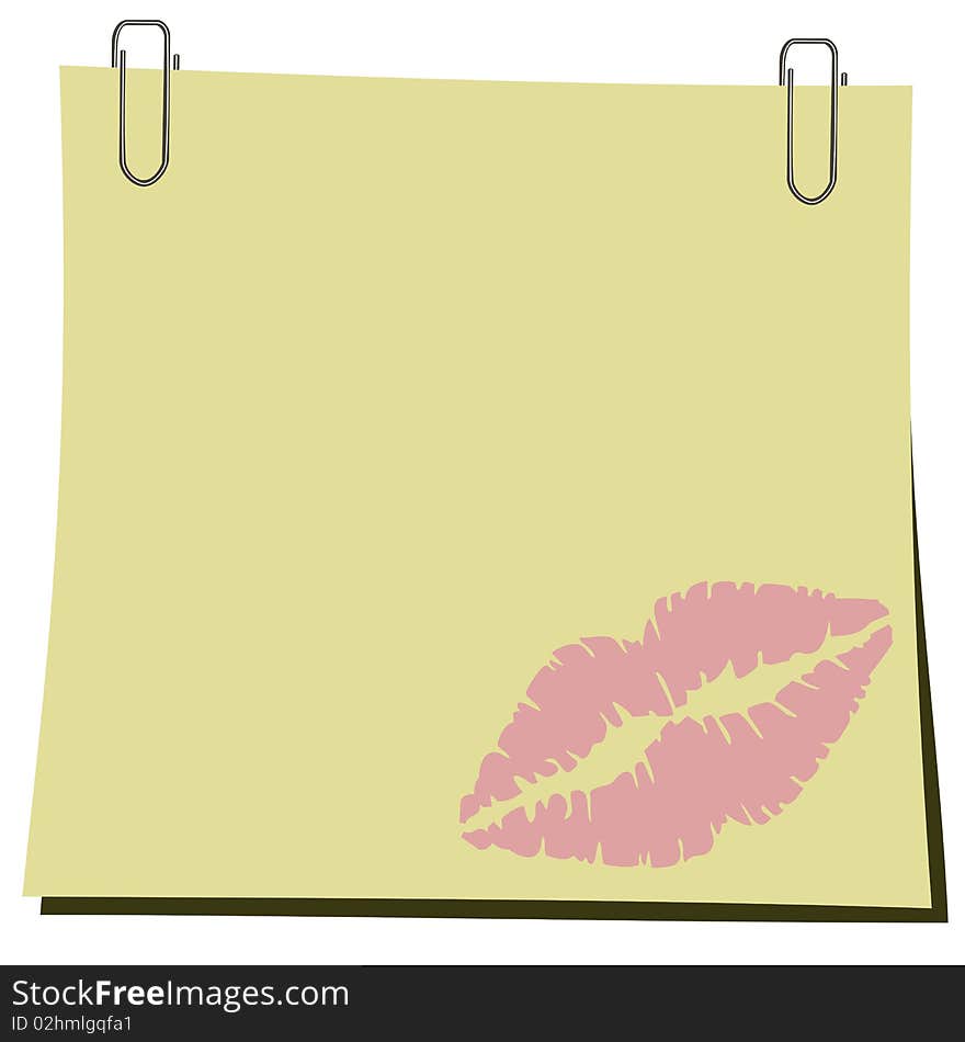 Realistic illustration stick and paper clip with trace from lips. Vector