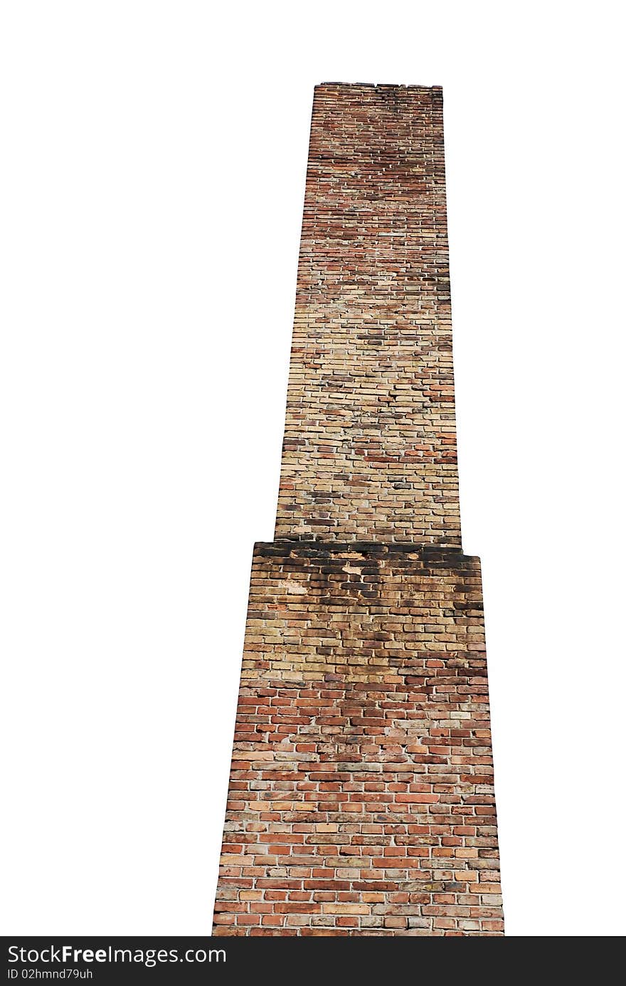 Old, brick industrial chimney, isolated over white. Old, brick industrial chimney, isolated over white