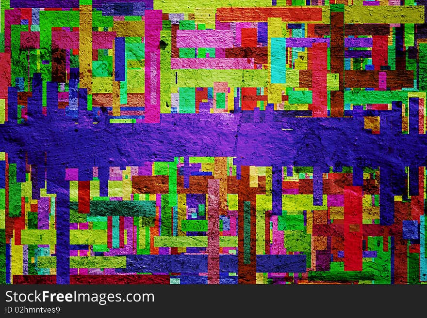 Squares on the grunge wall, abstract background