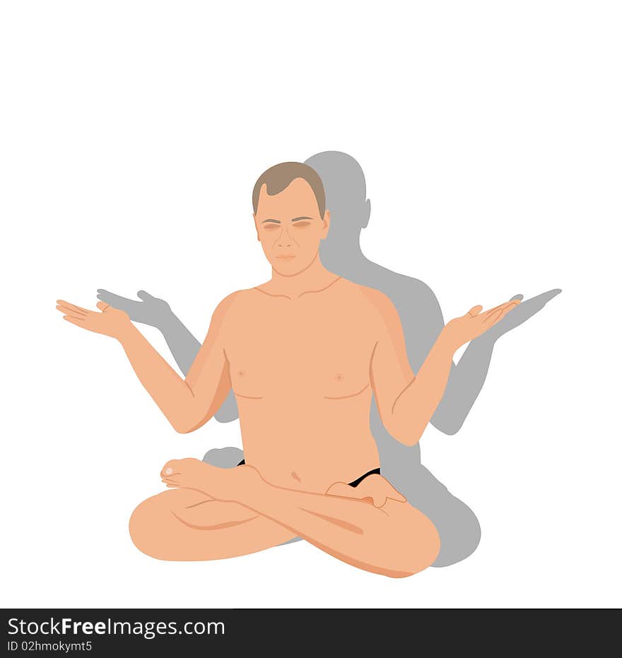 Illustration of yogas the man sits and meditates. Vector