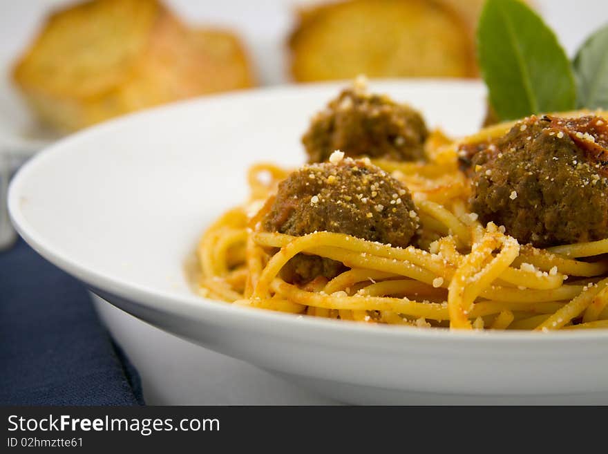 Bowl of spaghetti and meatballs