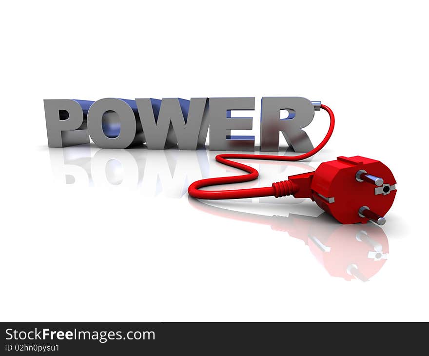 Abstract 3d illustration of text 'power' and electric cable