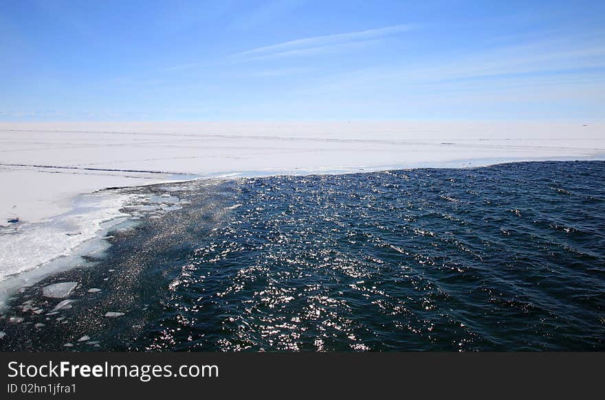 Frozen Lake Baikal. Spring. Day.