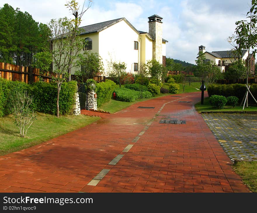 The house and red road in china