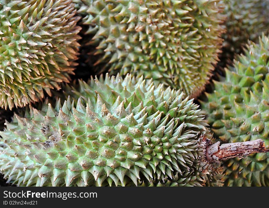 Durian fruit background taken at the Hoi An market in Vietnam. This tropical fruit  tastes nice but has a nasty smell so people tend to love it or hate it - Tigers love it.