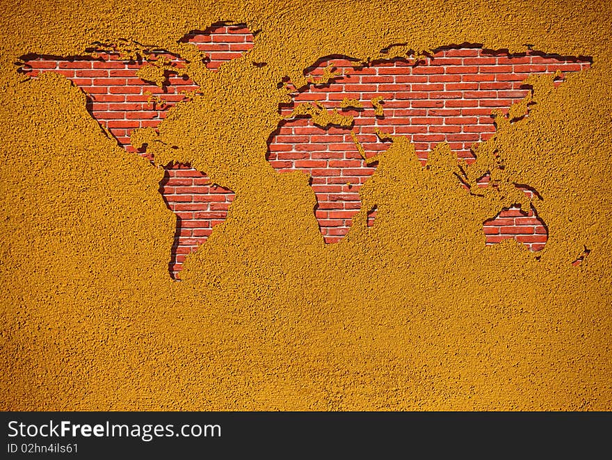 World Map of Bricks in a Wall. World Map of Bricks in a Wall