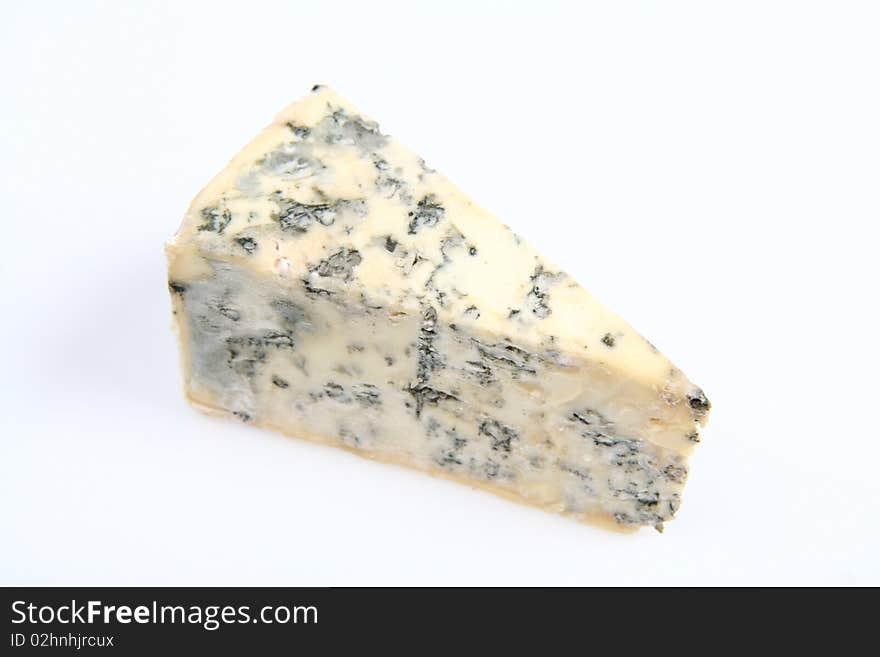 Blue cheese on white background