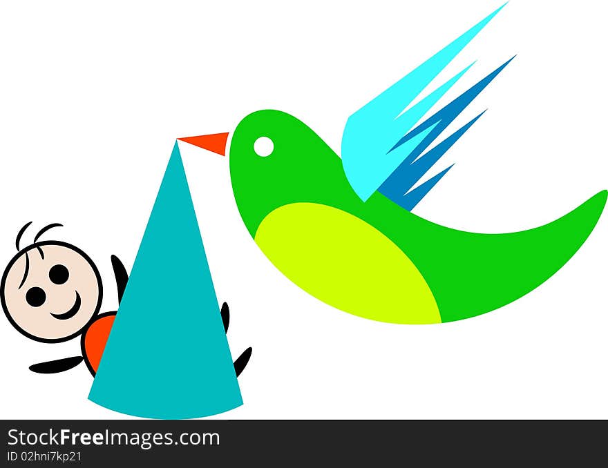 Bird flying with baby illustrated isolated image