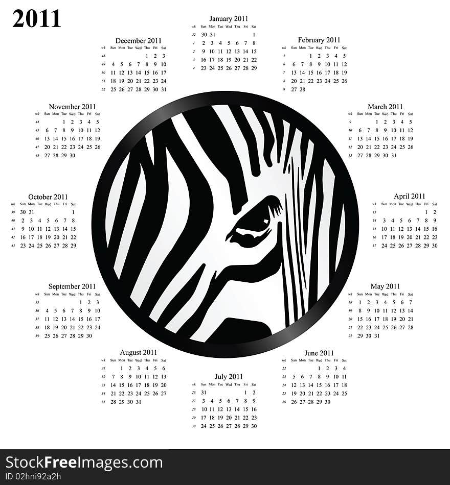 2011 calendar with an abstract zebra design