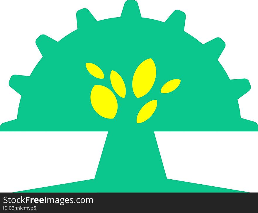 Isolated illustrated gear shape tree logo design