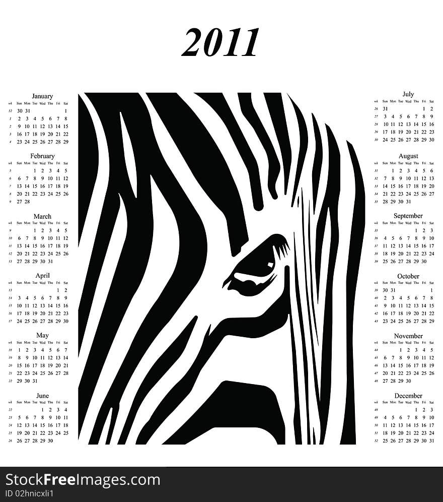 2011 calendar with an abstract zebra design