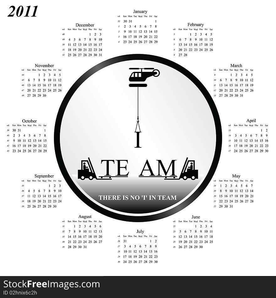 2011 calendar with an office teamwork theme