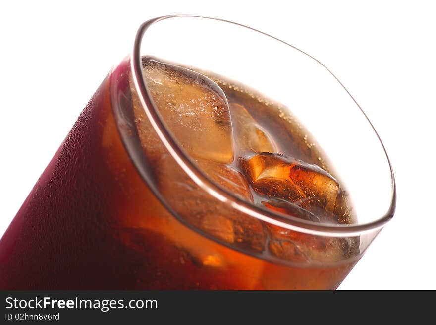 Glass of cola on a glass table. Glass of cola on a glass table