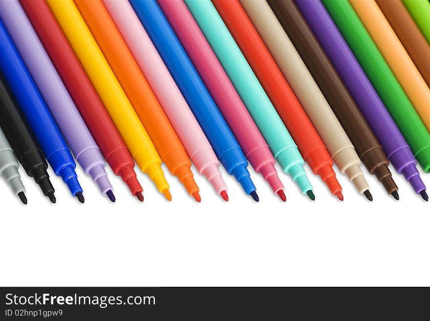 Color soft tip pens isolated on white