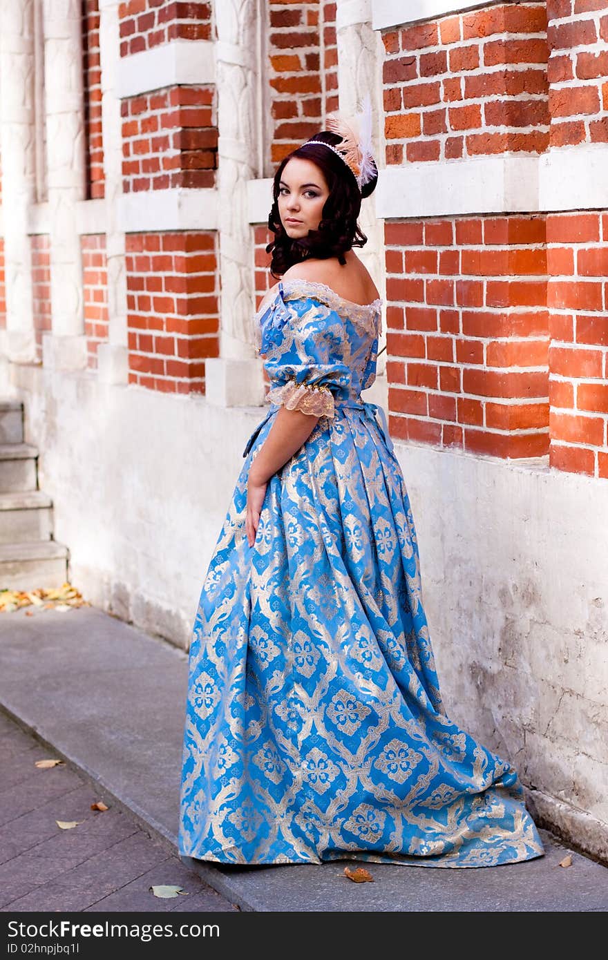 Portrait of lady in blue baroque dress