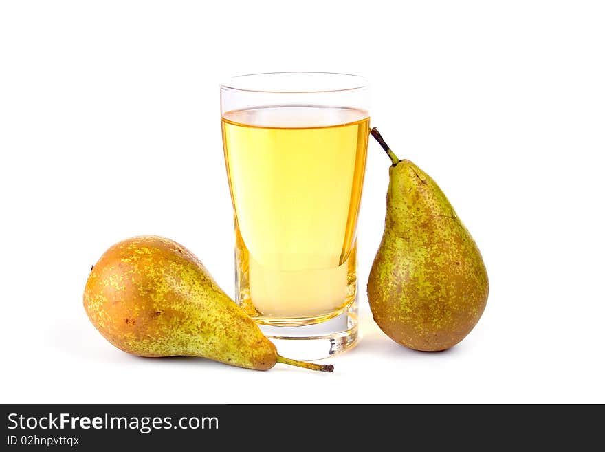 Glass of pear juice isolated on a white background