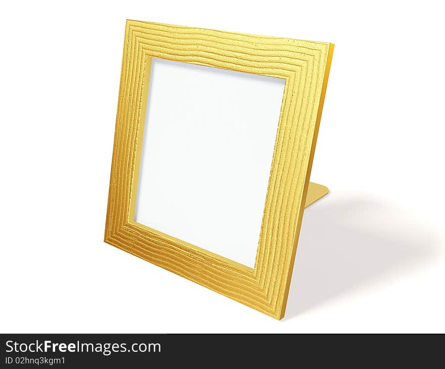 Rectangular gold frame on white background isolated