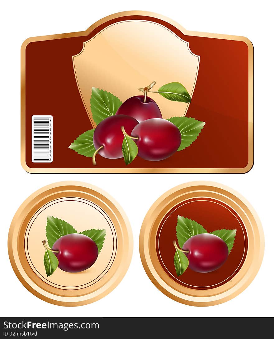 Vector. Background for design of packing jam jar with plums.