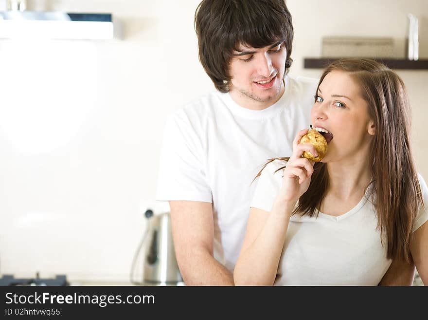 Girl With Pear And Boy