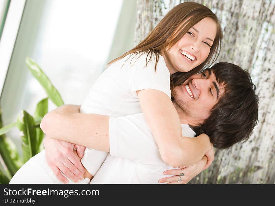 Long-haired girl and boy with smile