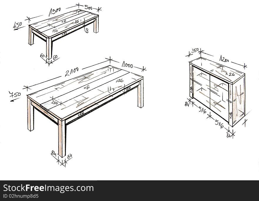 Hand drawn illustration of furniture isolated on white. Hand drawn illustration of furniture isolated on white.