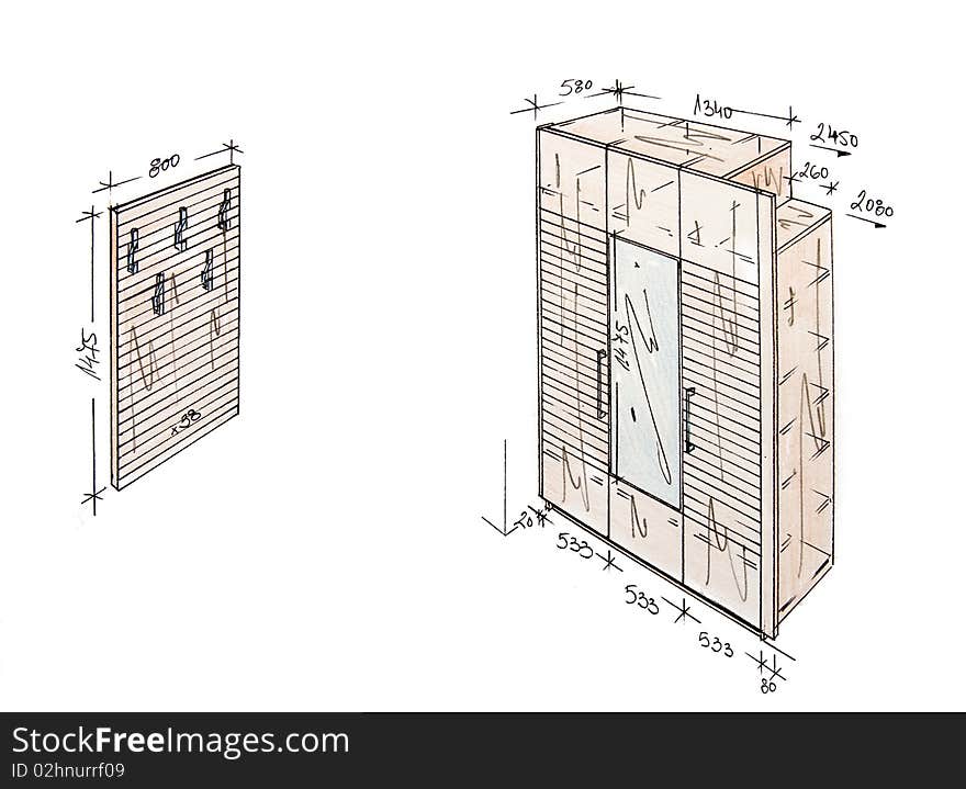 Modern Interior Design Freehand Drawing.