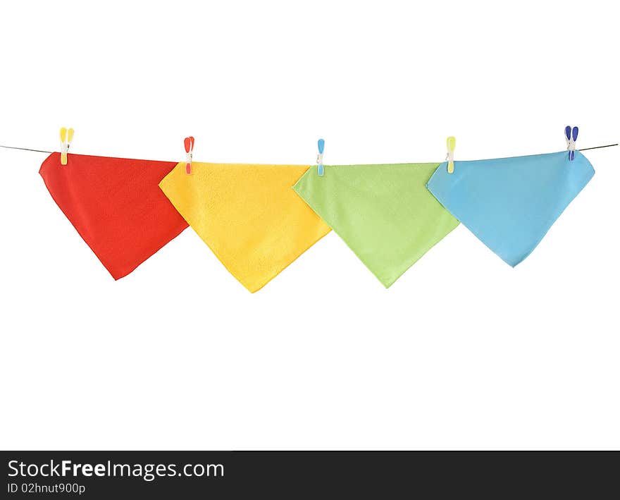 Four colorful multipurpose dusters made of differing material isolated on white background. Four colorful multipurpose dusters made of differing material isolated on white background