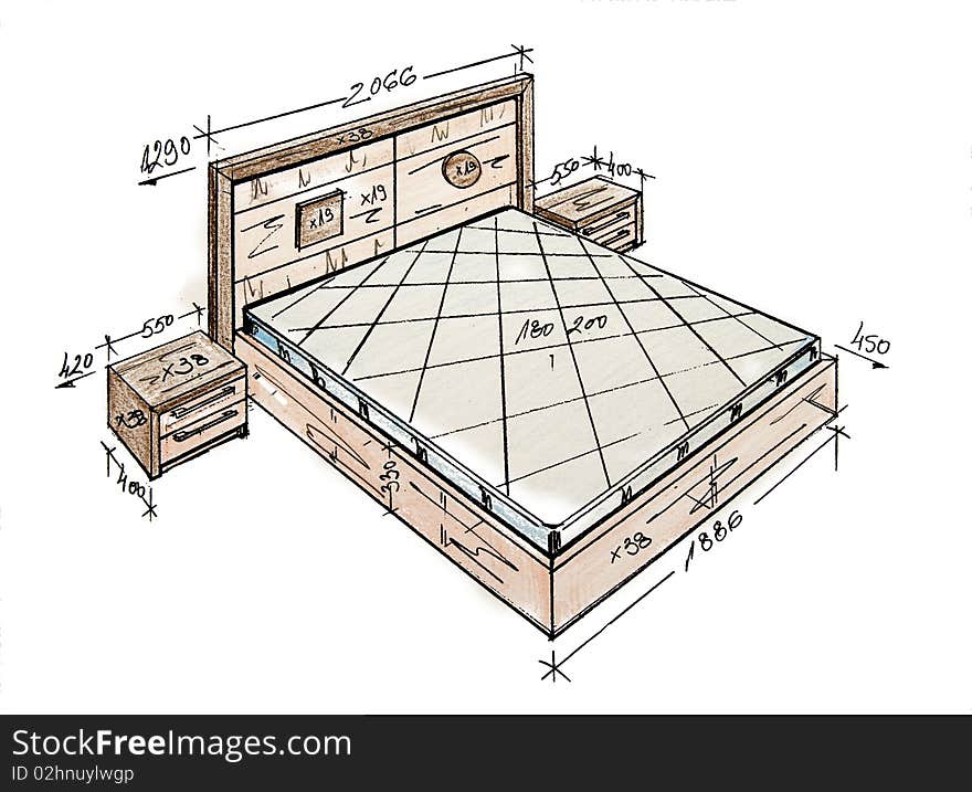 Modern Interior Design Freehand Drawing.