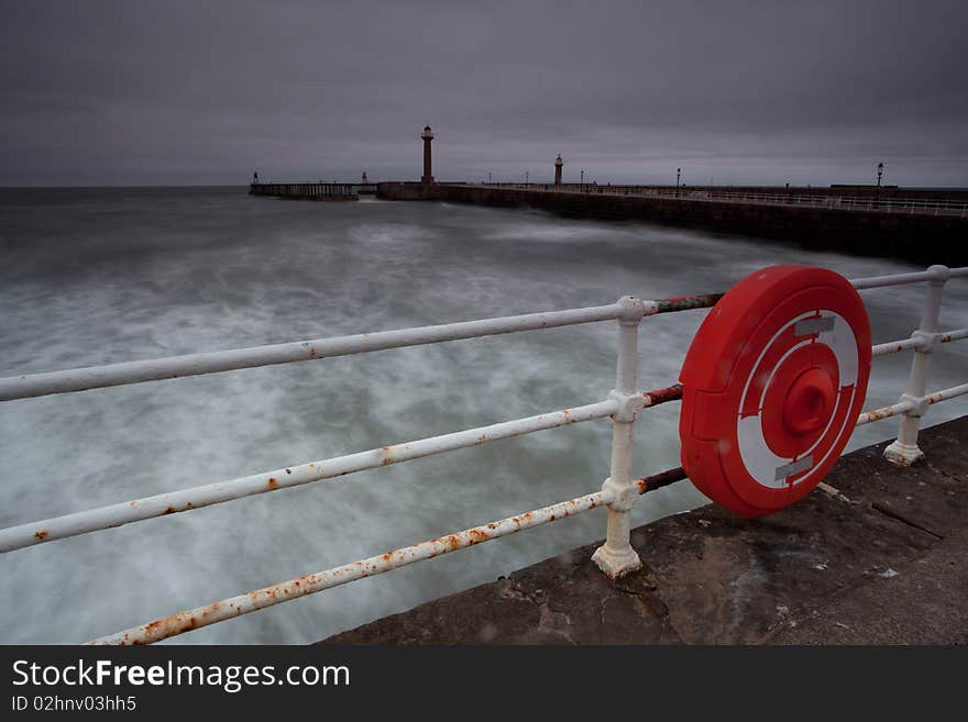 Whitby harbour with a storm brewing