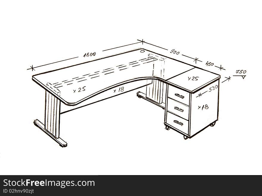 Modern Interior Design Freehand Drawing.