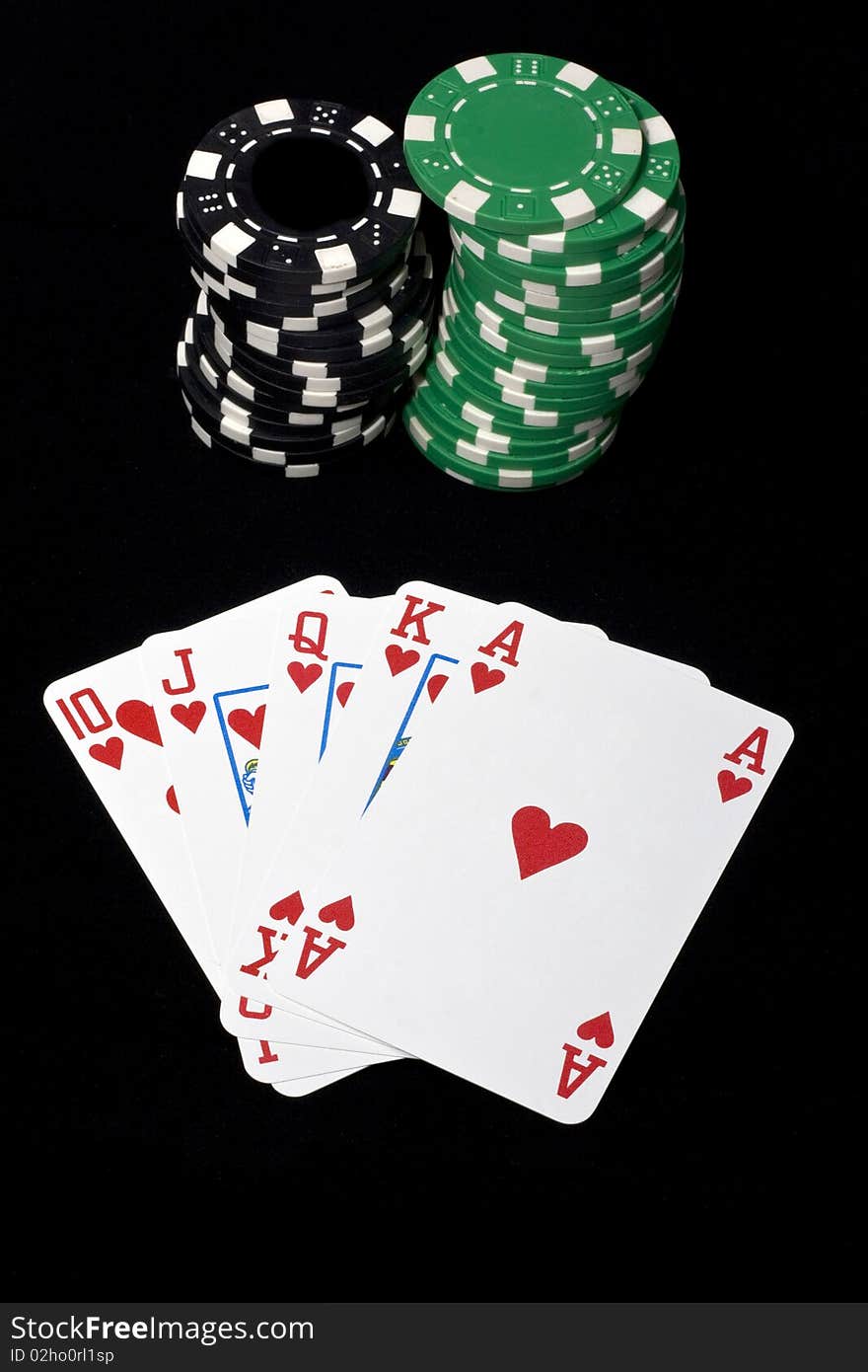 Hand of card player with royal flush