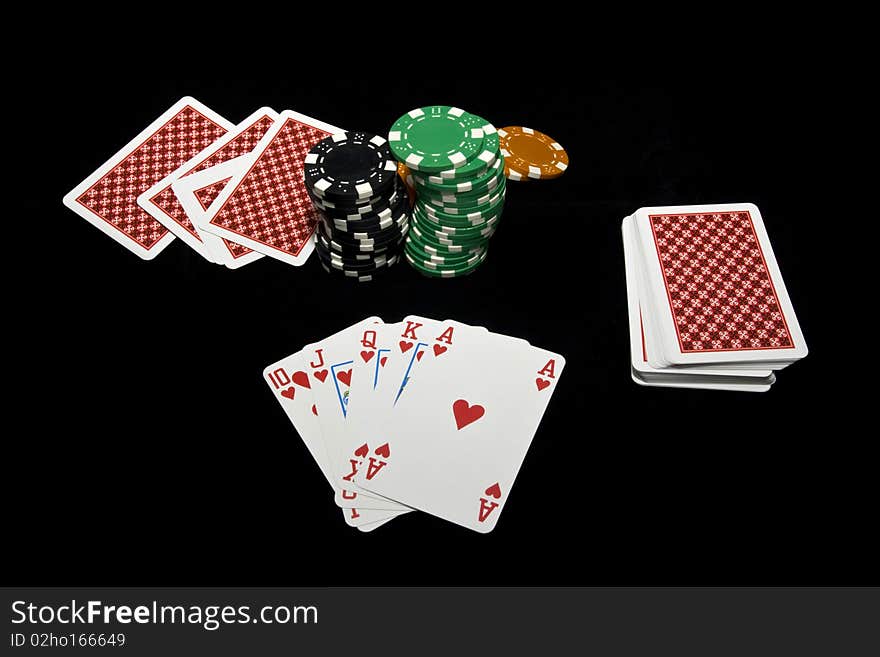 Hand of card player with royal flush, casino play. Hand of card player with royal flush, casino play