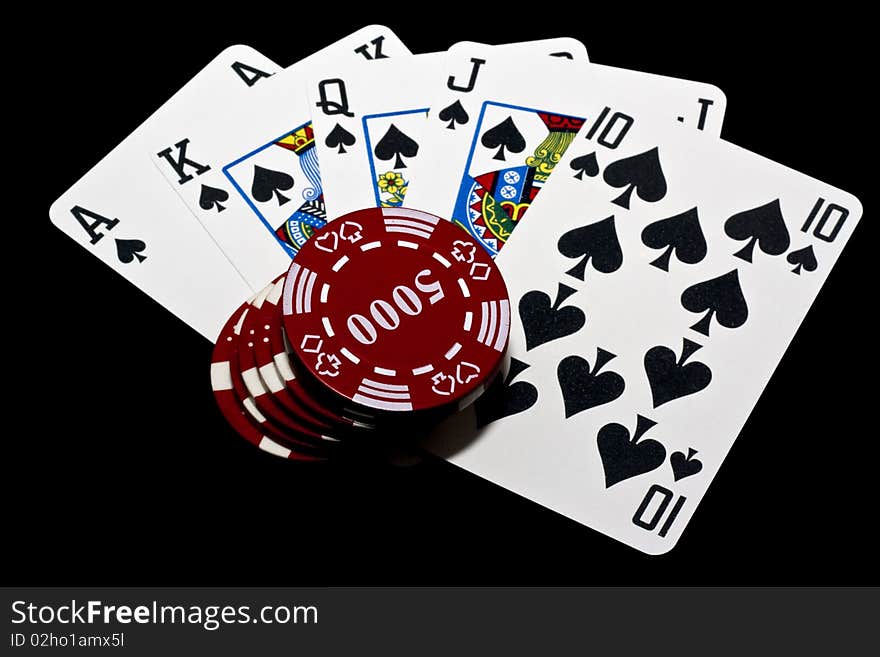 Hand of card player with royal flush, casino play. Hand of card player with royal flush, casino play